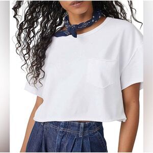 We The Free People Fade Into You Crop Boxy Pocket Tee Oversized ivory M NEW